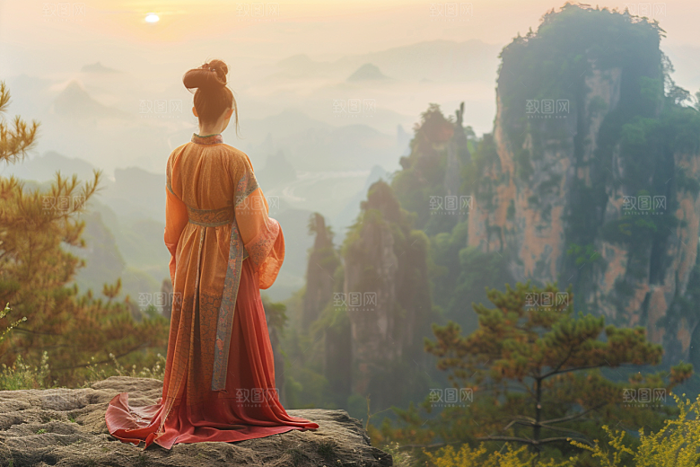 女生旅行背影徒步探险摄影图