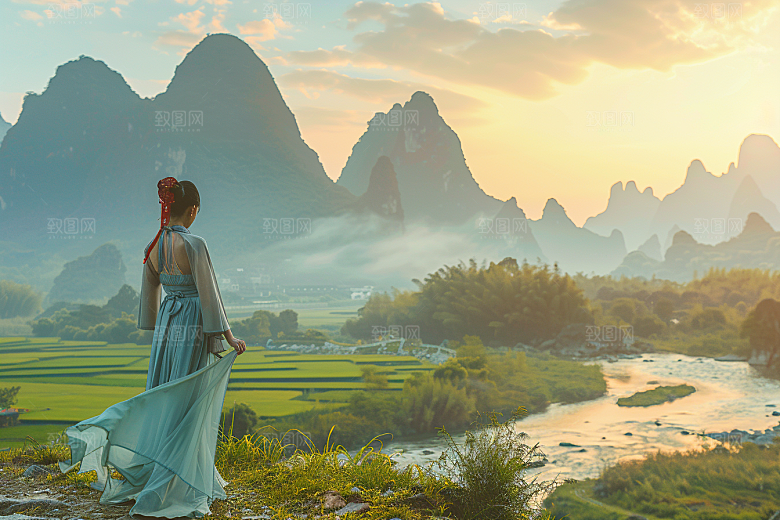 女生旅行背影旅游风光摄影图