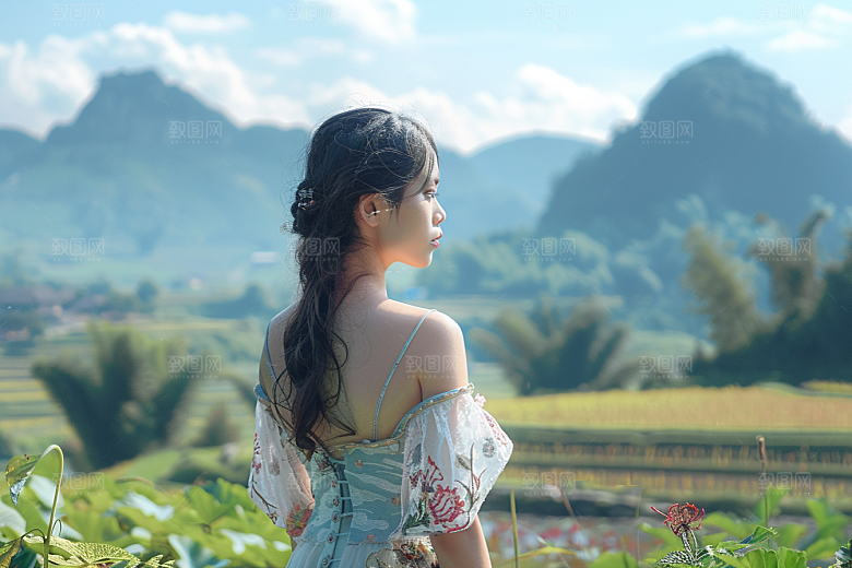 女生旅行背影辽阔徒步摄影图