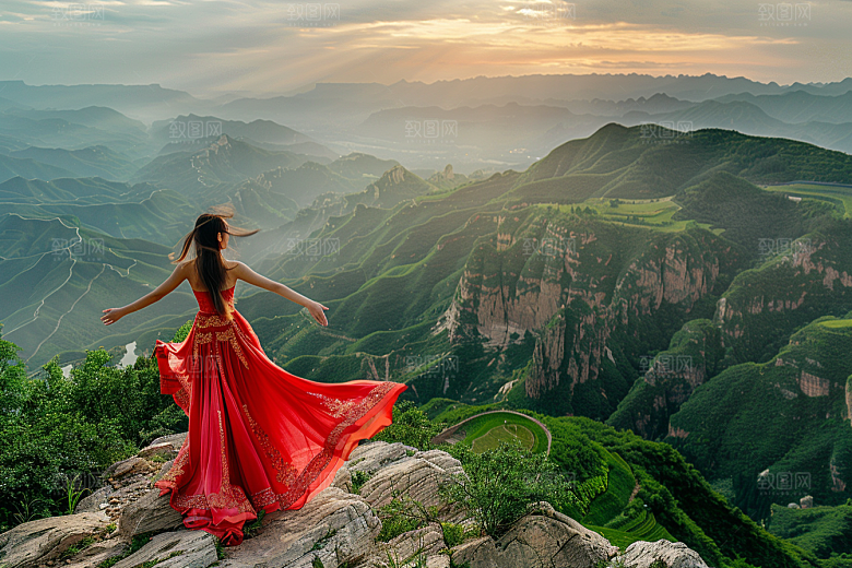 女生旅行背影高清探险摄影图