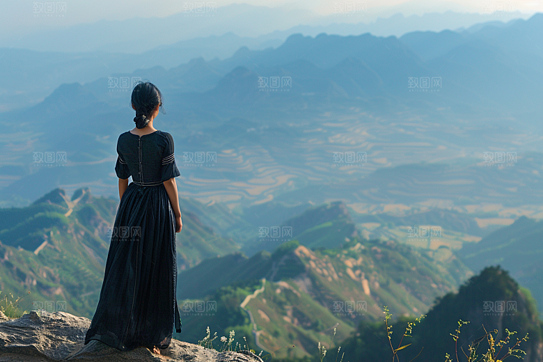 女生旅行背影探险户外摄影图