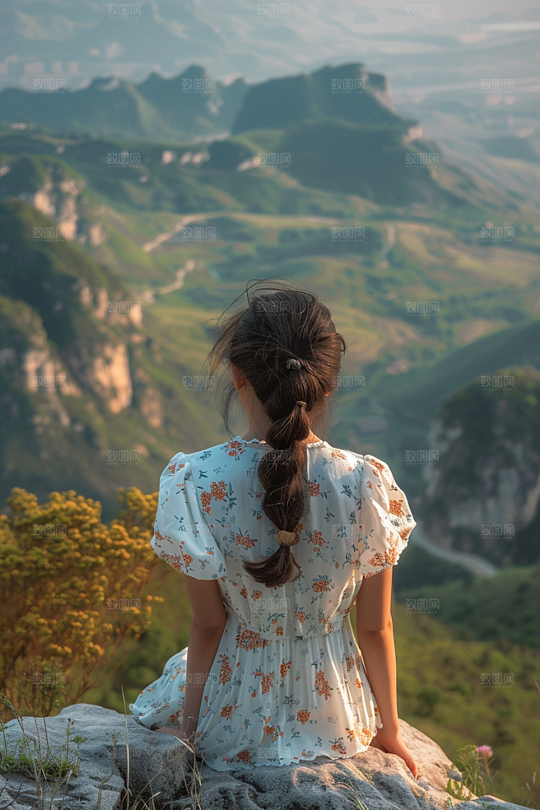 女生旅行背影唯美自由行摄影图