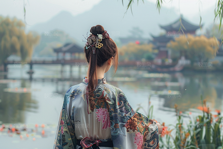 女生旅行背影旅游自然摄影图