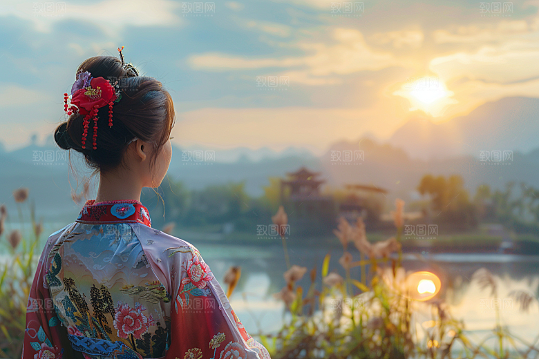 女生旅行背影探险自由行摄影图