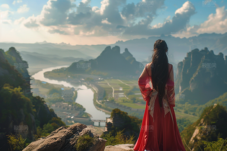 女生旅行背影旅游高清摄影图