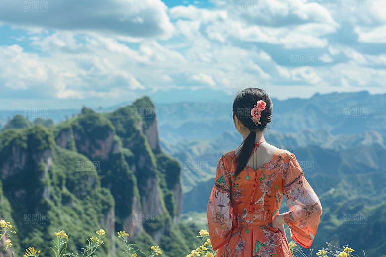 女生旅行背影人物唯美摄影图