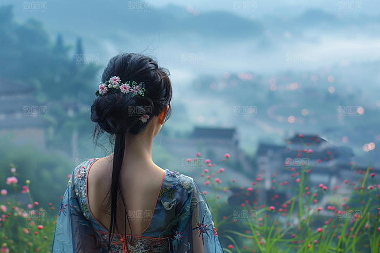 女生旅行背影风光自然摄影图