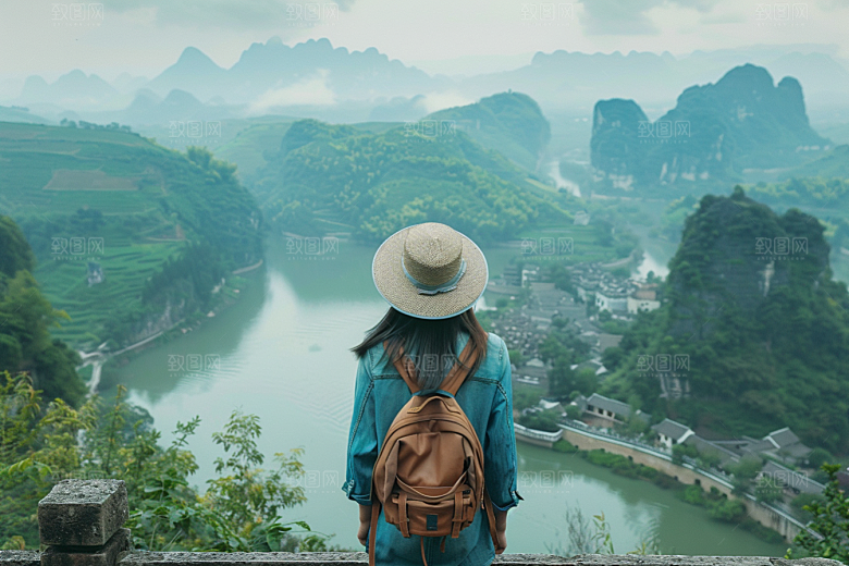 女生旅行背影辽阔唯美摄影图