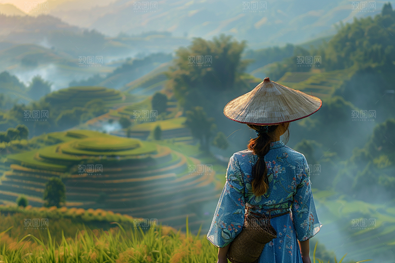 女生旅行背影风光自由行摄影图