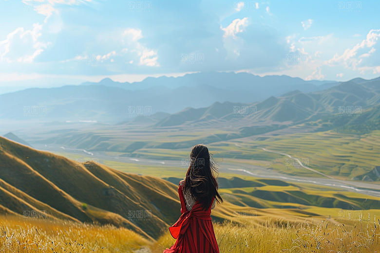 女生旅行背影人物自由行摄影图