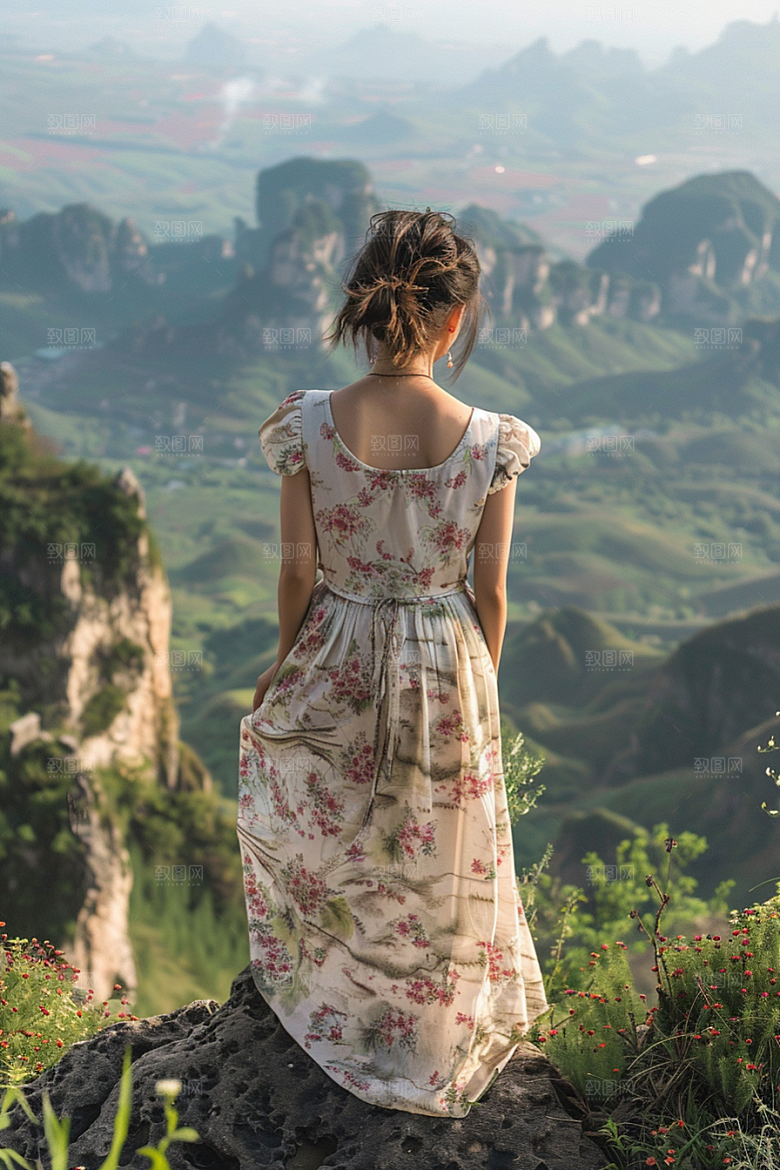 女生旅行背影高清风光摄影图