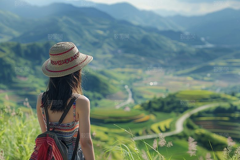 女生旅行背影高清唯美摄影图