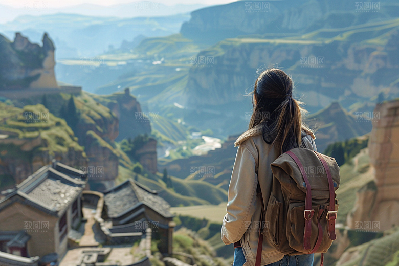 女生旅行背影自由行风光摄影图