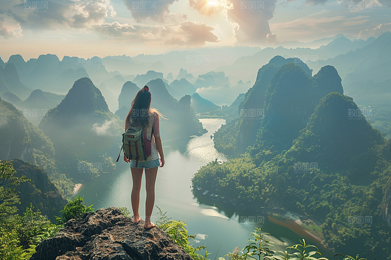 女生旅行背影徒步唯美摄影图