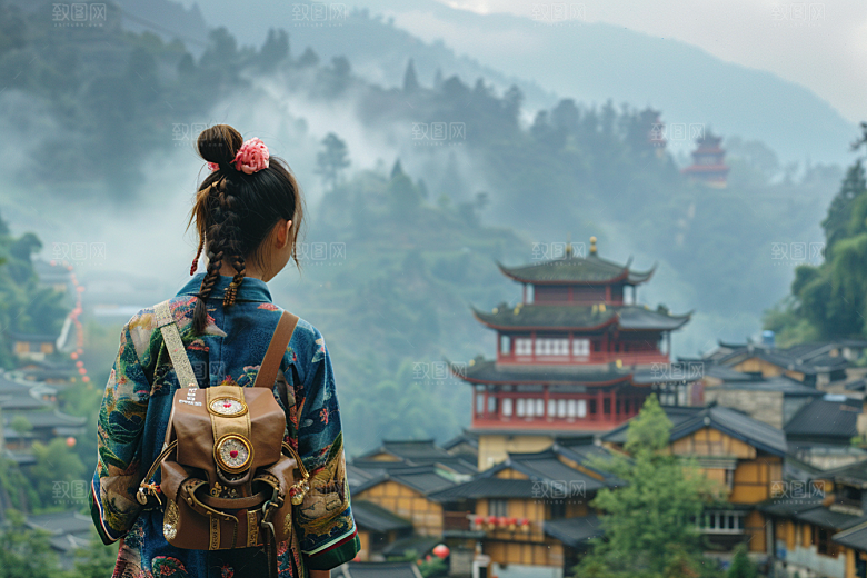 女生旅行背影户外徒步摄影图