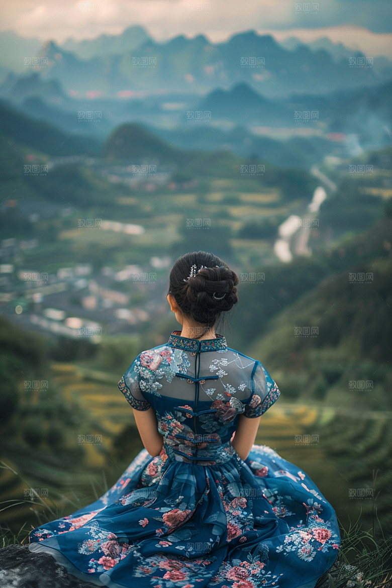女生旅行背影唯美徒步摄影图