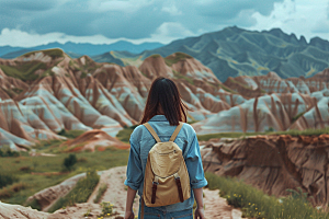 女生旅行背影自然旅游摄影图