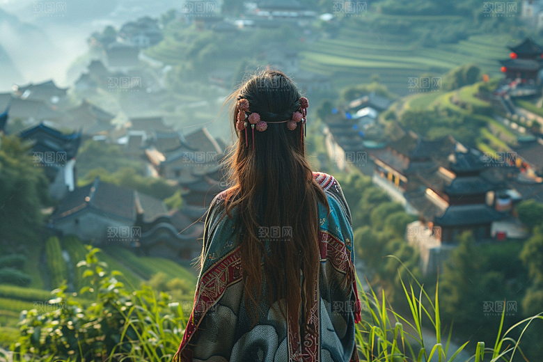 女生旅行背影自由行户外摄影图