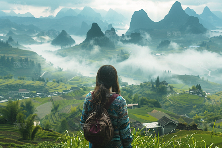 女生旅行背影风光旅游摄影图