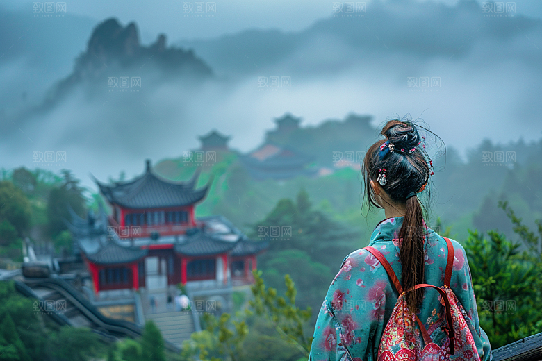 女生旅行背影户外风光摄影图