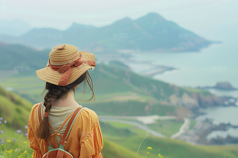 女生旅行背影徒步自然摄影图