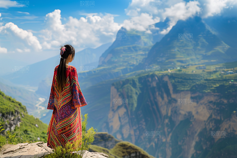 女生旅行背影旅游自然摄影图