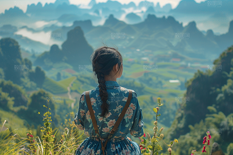 女生旅行背影探险徒步摄影图