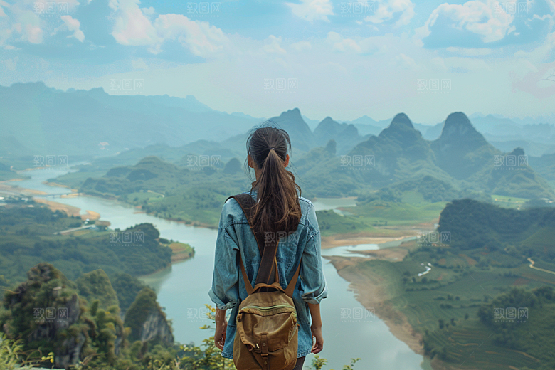 女生旅行背影辽阔唯美摄影图