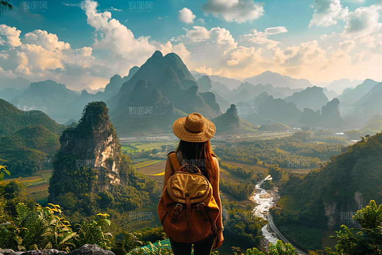 女生旅行背影辽阔探险摄影图