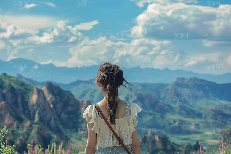 女生旅行背影高清旅游摄影图