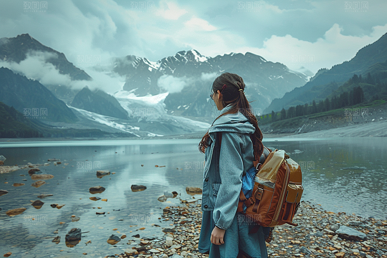 女生旅行背影自由行高清摄影图
