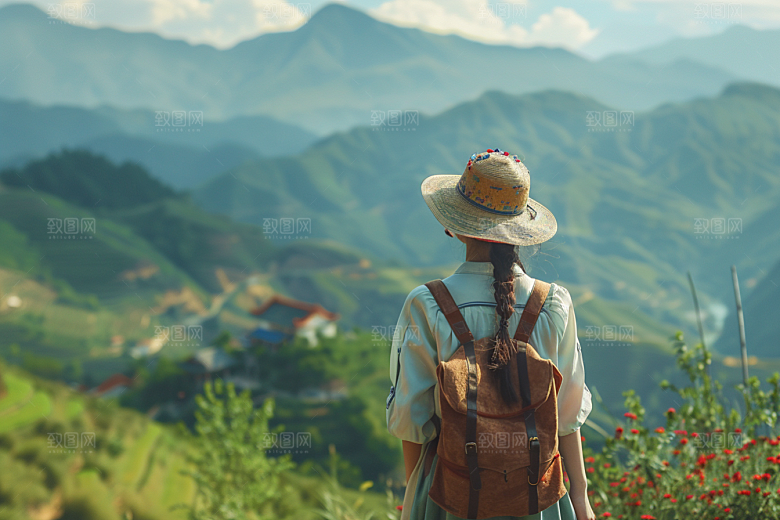 女生旅行背影人物唯美摄影图