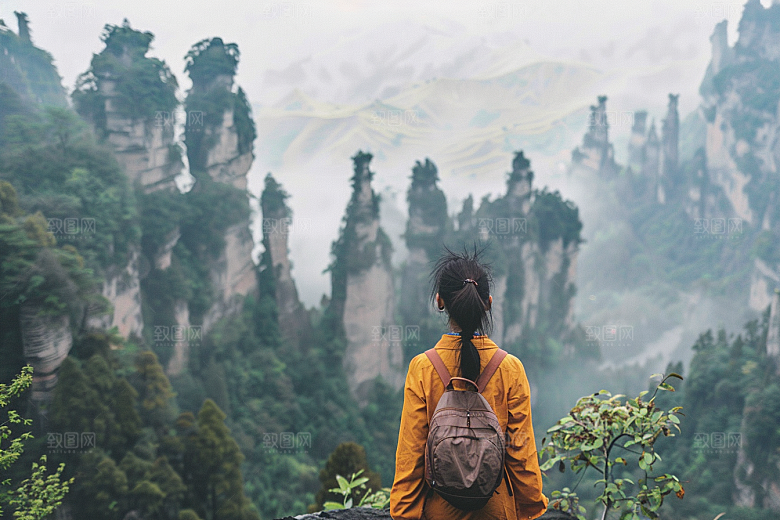 女生旅行背影风光自然摄影图