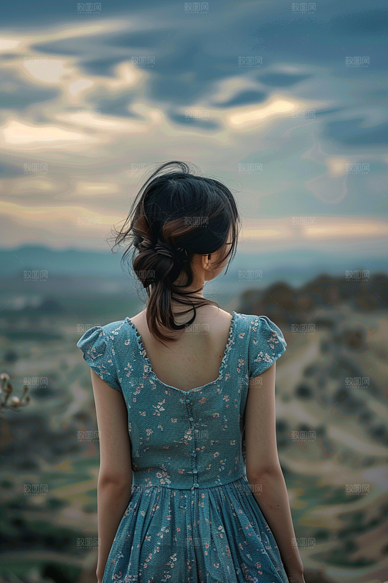 女生旅行背影辽阔人物摄影图