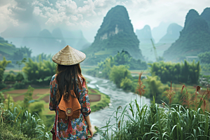 女生旅行背影自由行风光摄影图