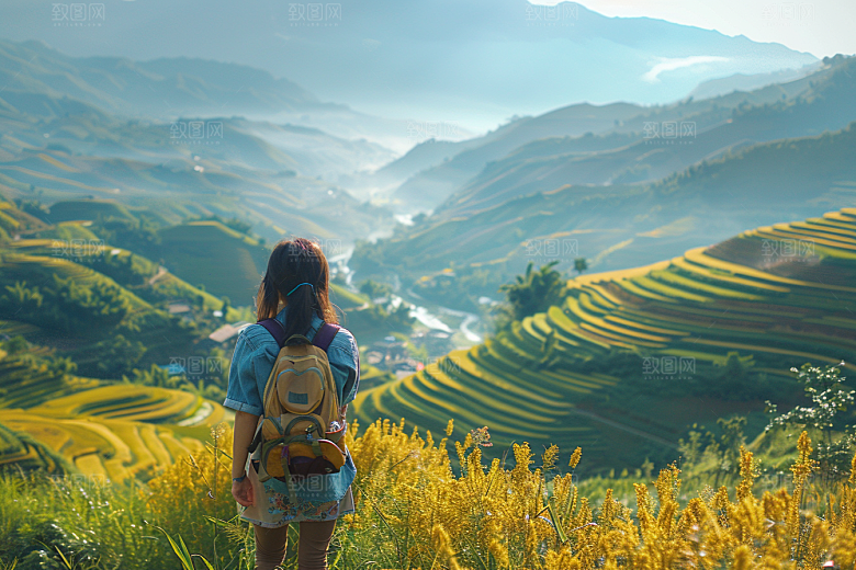 女生旅行背影旅游唯美摄影图