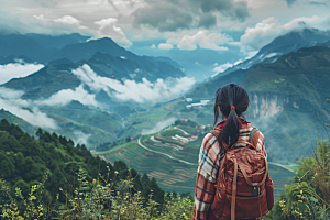 女生旅行背影高清旅游摄影图