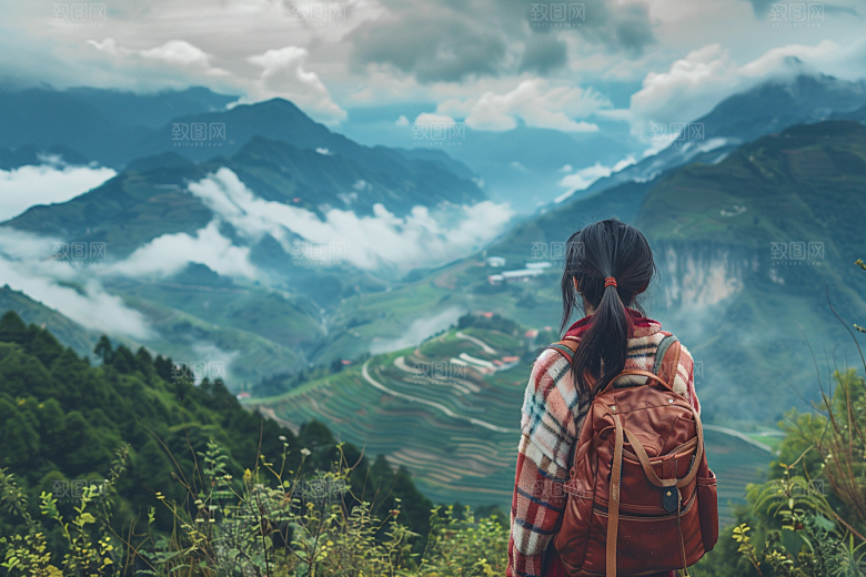 女生旅行背影高清旅游摄影图