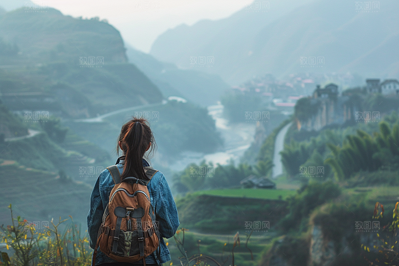 女生旅行背影户外高清摄影图