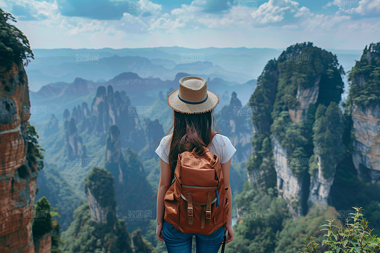 女生旅行背影辽阔自然摄影图