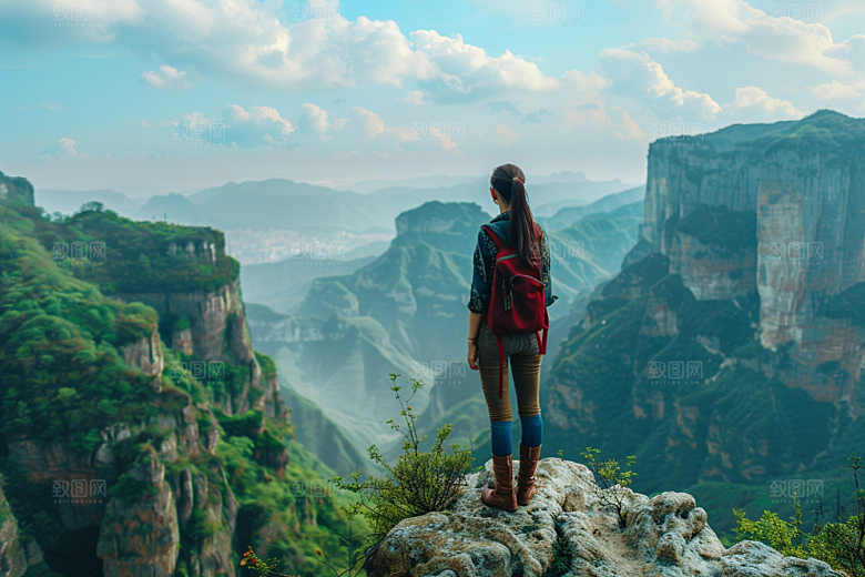 女生旅行背影户外高清摄影图