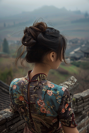 女生旅行背影旅游自然摄影图