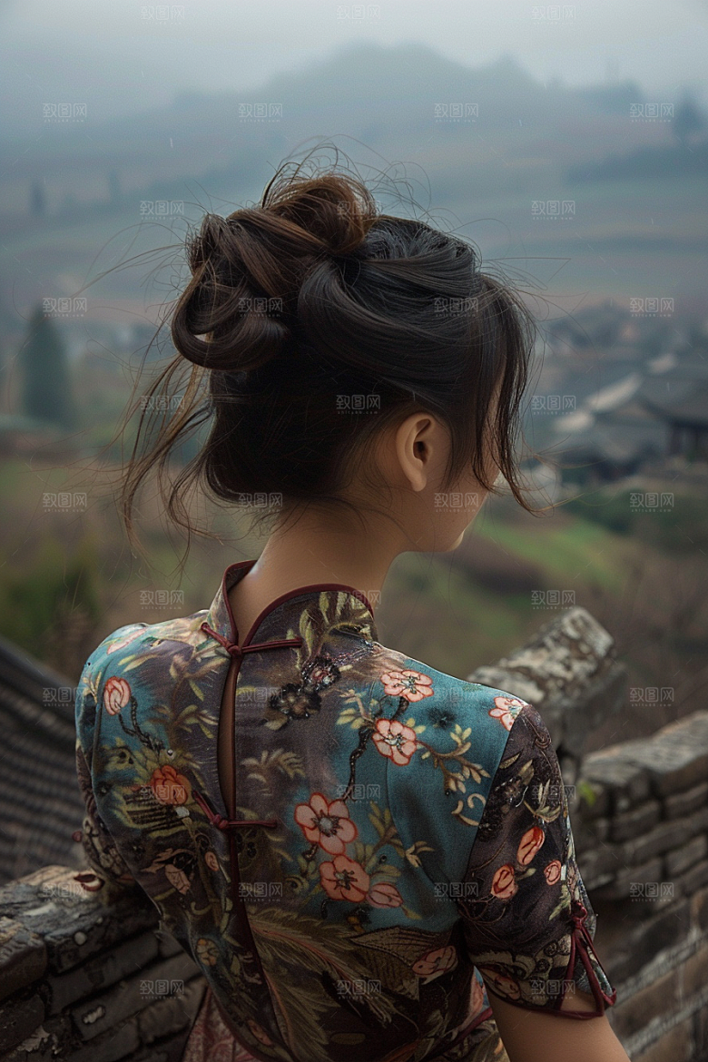 女生旅行背影旅游自然摄影图