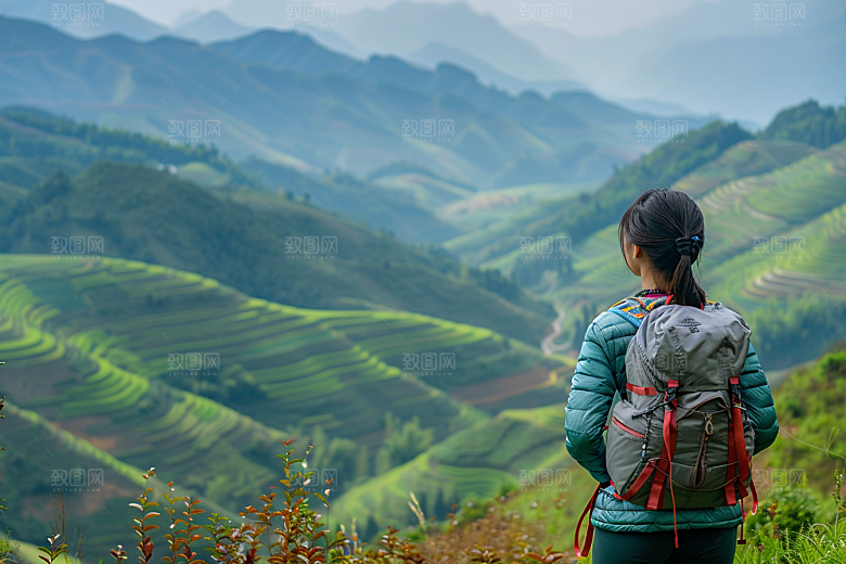 女生旅行背影徒步旅游摄影图