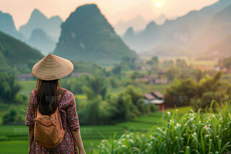 女生旅行背影人物高清摄影图