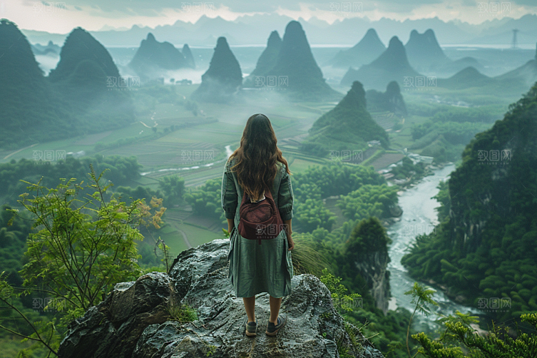 女生旅行背影旅游高清摄影图