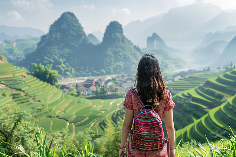 女生旅行背影风光高清摄影图