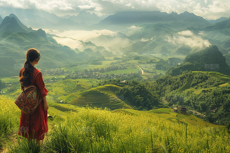 女生旅行背影旅游高清摄影图