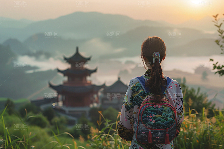 女生旅行背影户外高清摄影图