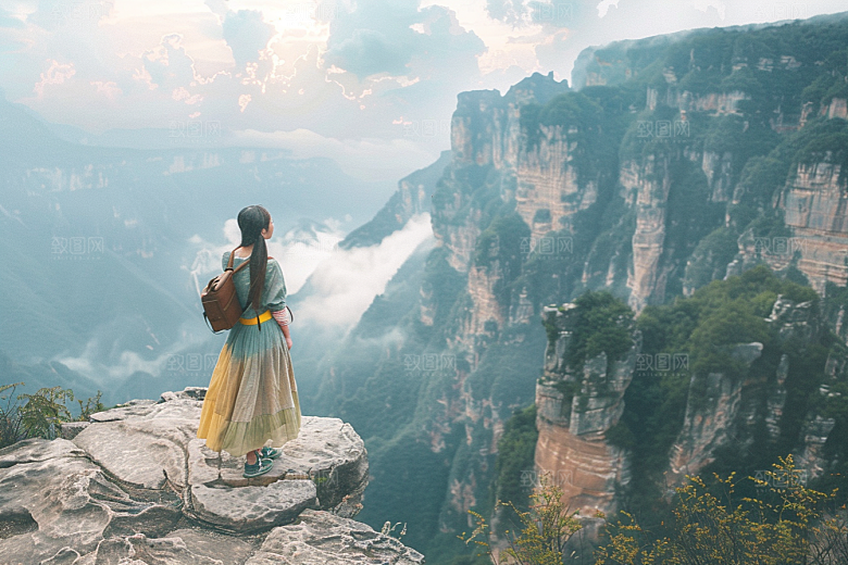 女生旅行背影户外唯美摄影图